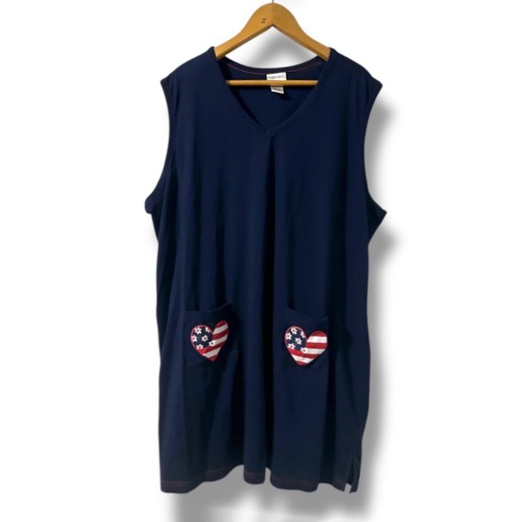 Vintage Fashion Bug Navy Blue Patriotic Sleeveless Dress Womens Plus Size 26/28W - Picture 1 of 16